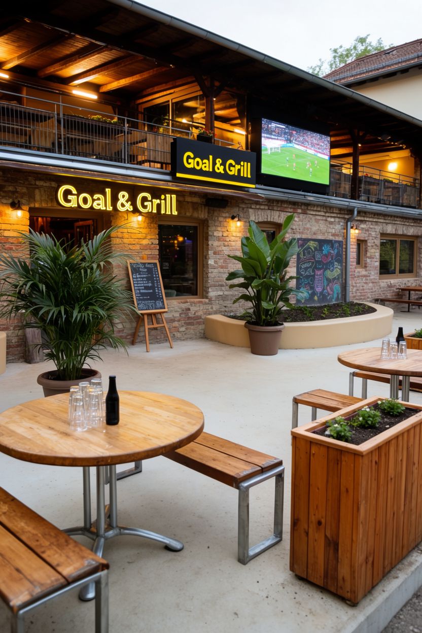 Goal & Grill Graz – Terrasse mit BBQ